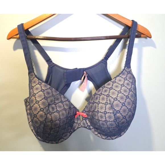 Body By Victoria Secret Lined Perfect Coverage Bra 38DD Blue Lace Padded - Picture 1 of 7